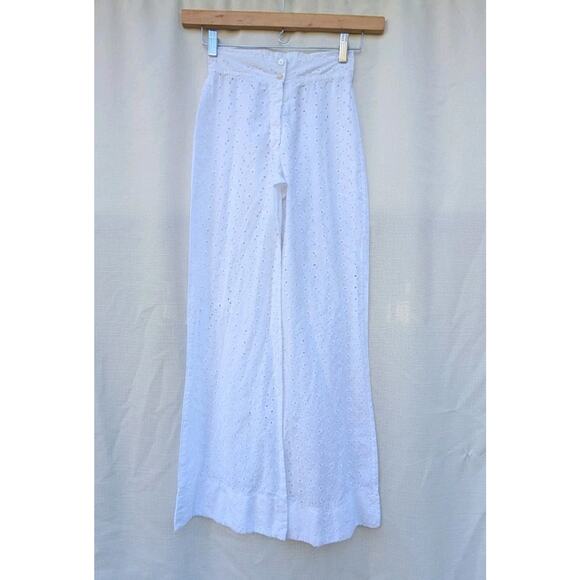 Juniors White High Rise Wide Leg Swim Cover Pants 5/6 Boho Beach Eyelet Coastal - Picture 1 of 7